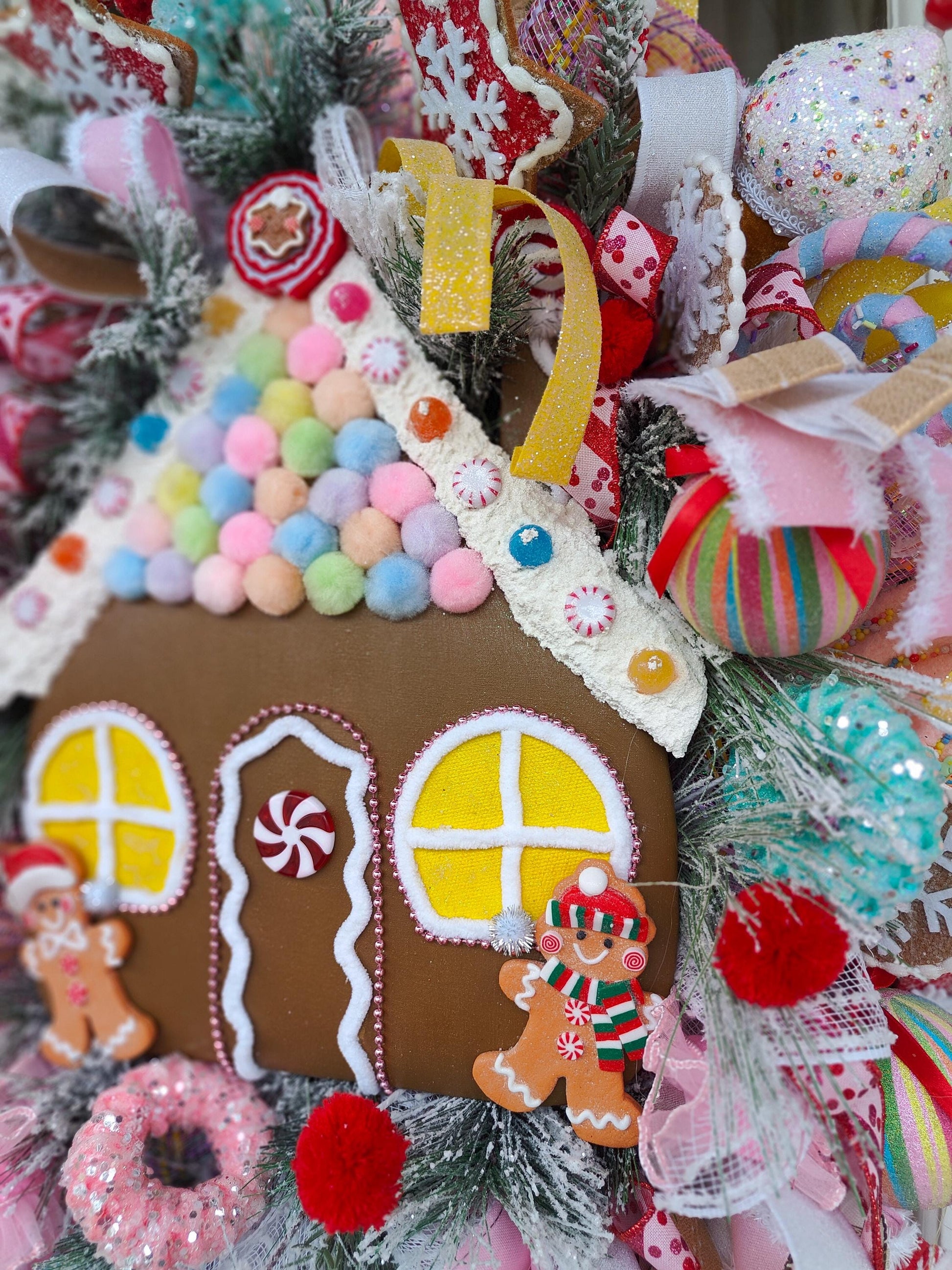 Christmas Gingerbread House Wreath large unique bespoke one off multi colours