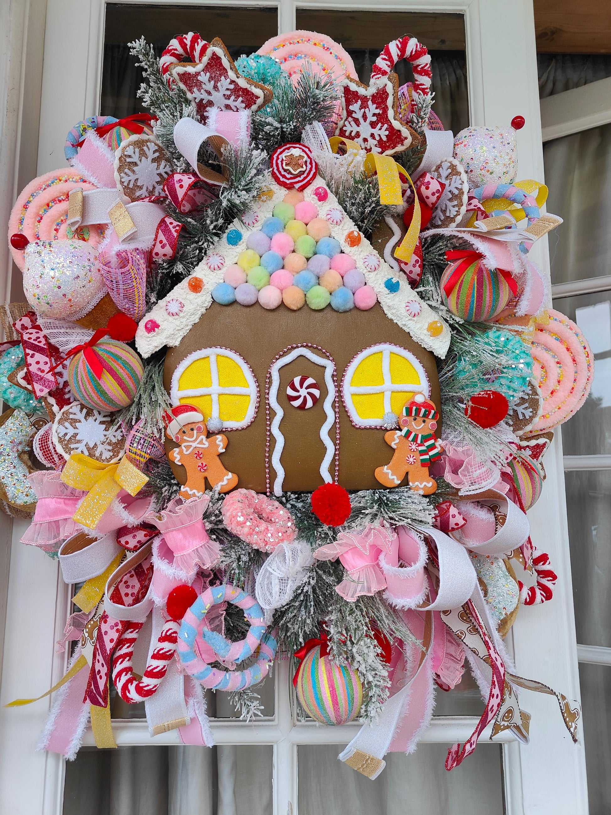 Christmas Gingerbread House Wreath large unique bespoke one off multi colours
