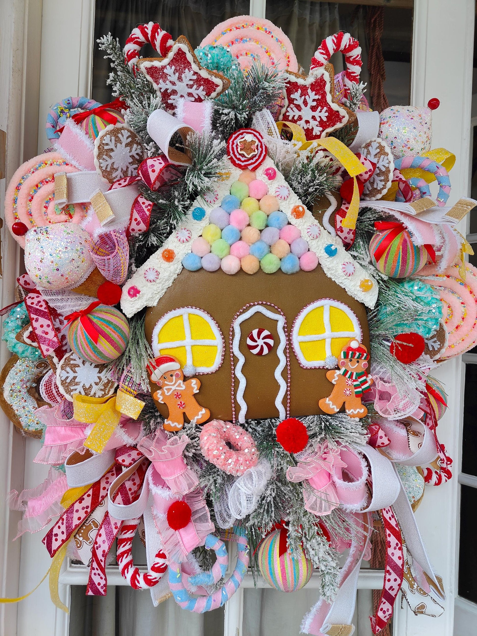 Christmas Gingerbread House Wreath large unique bespoke one off multi colours