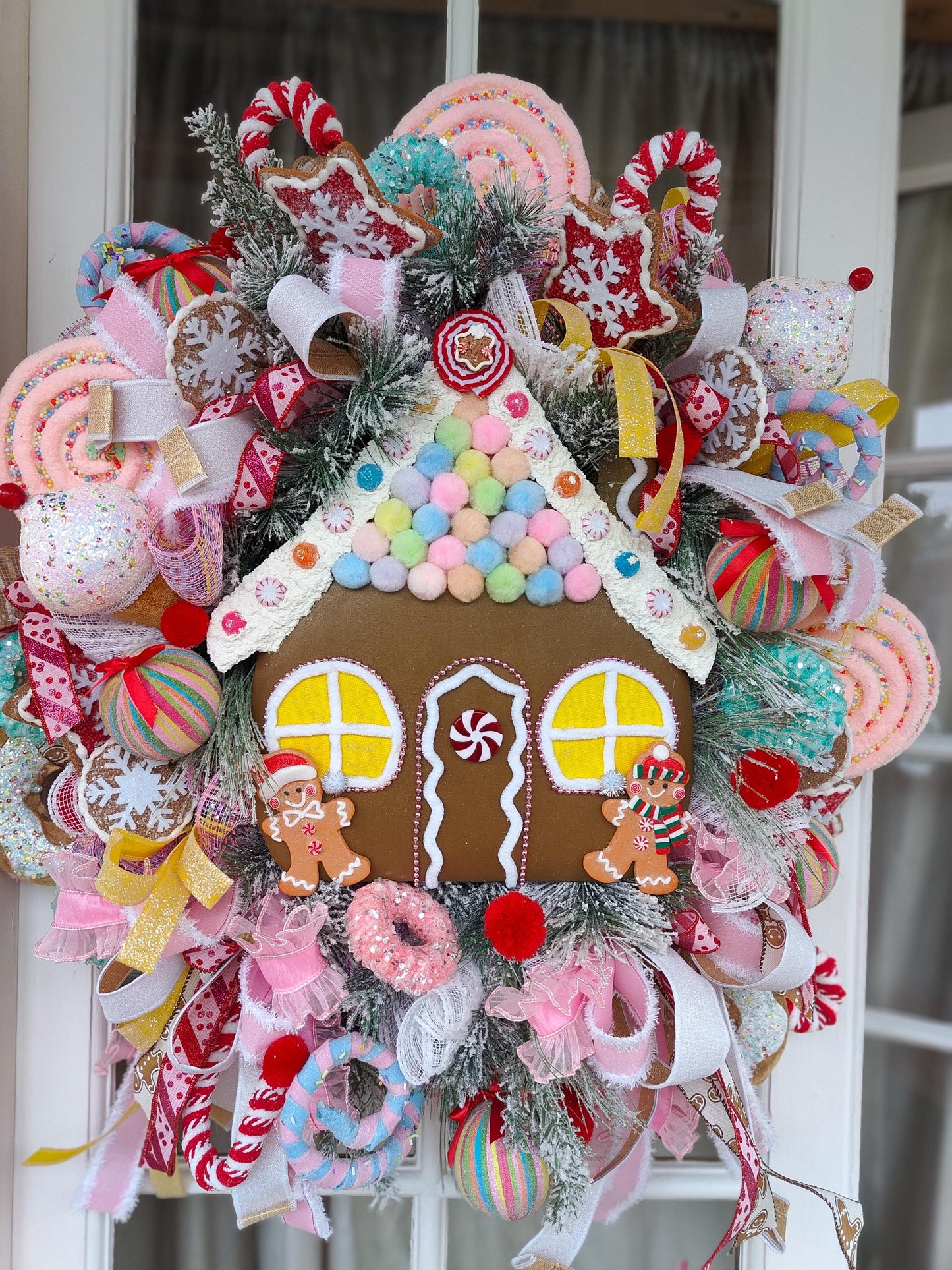 Christmas Gingerbread House Wreath large unique bespoke one off multi colours