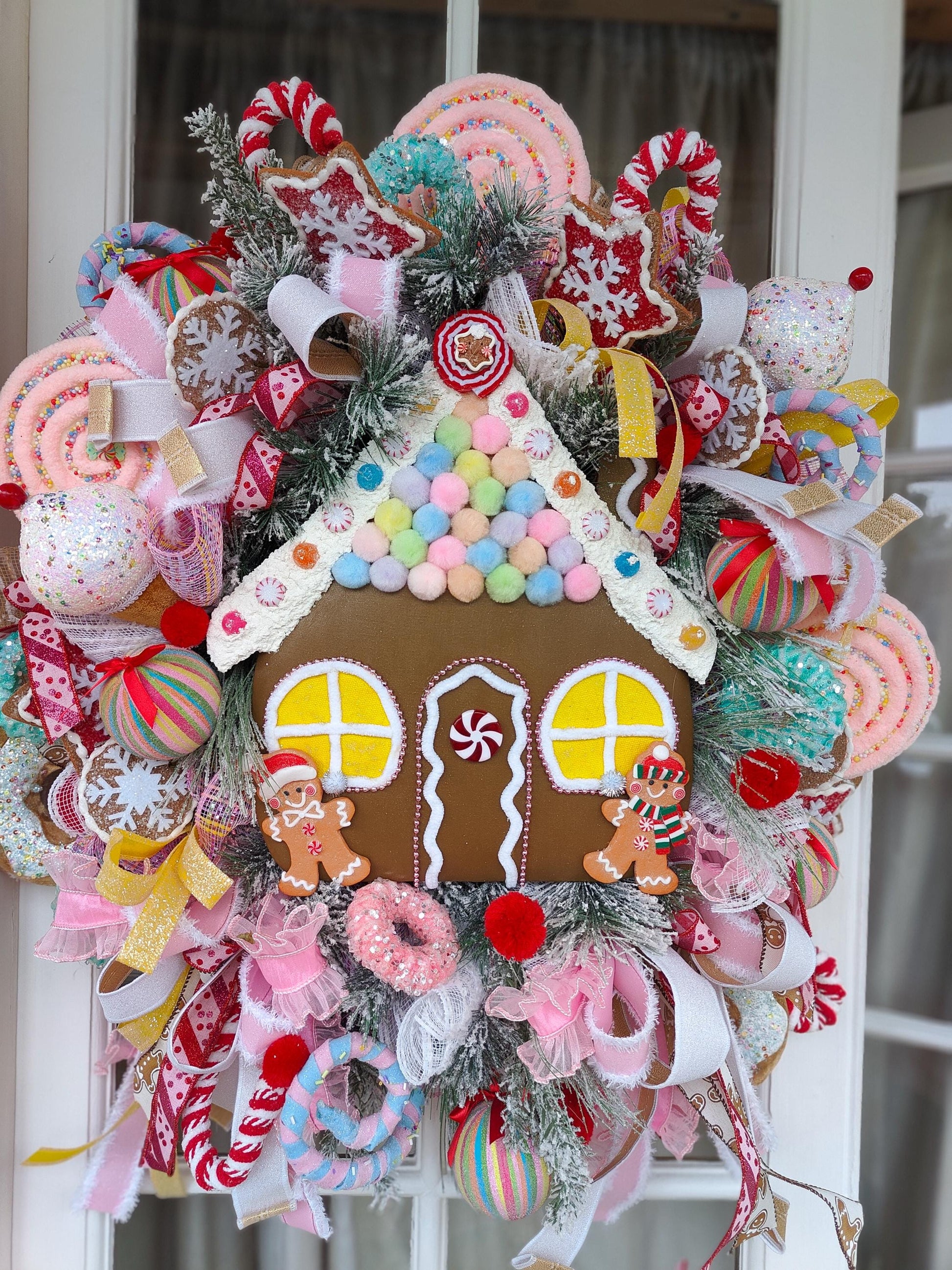 Christmas Gingerbread House Wreath large unique bespoke one off multi colours