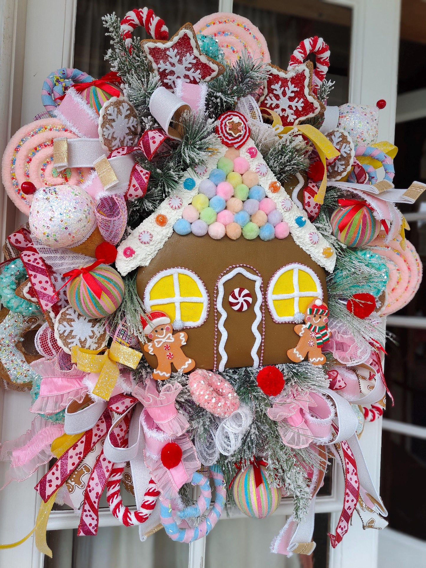 Christmas Gingerbread House Wreath large unique bespoke one off multi colours