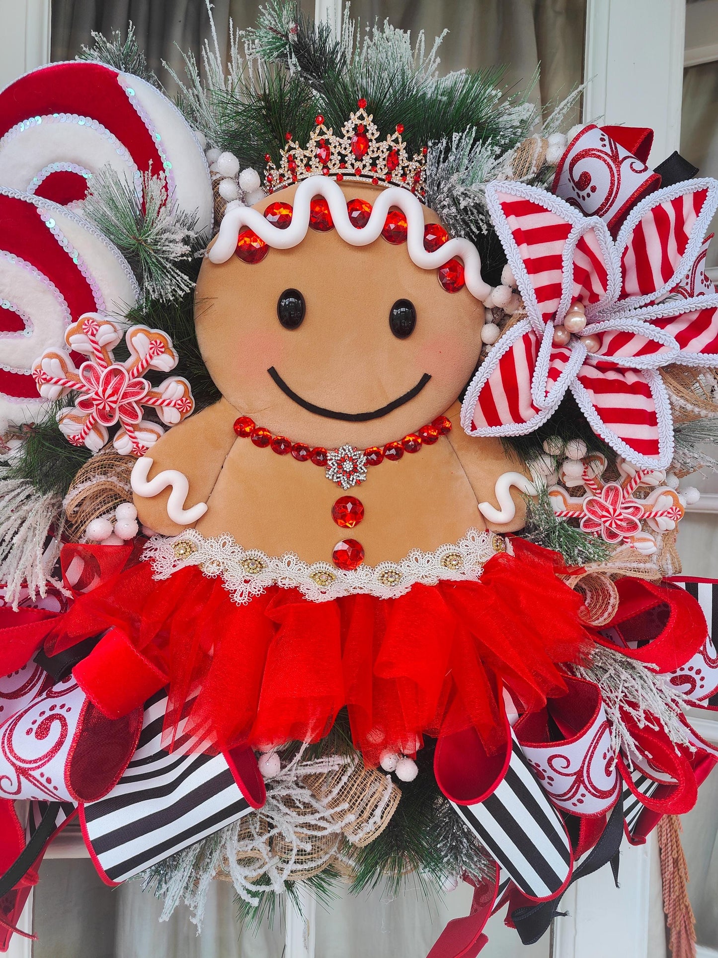 Gingerbread wreath large princess candy cane Raz Imports luxury huge door wreath