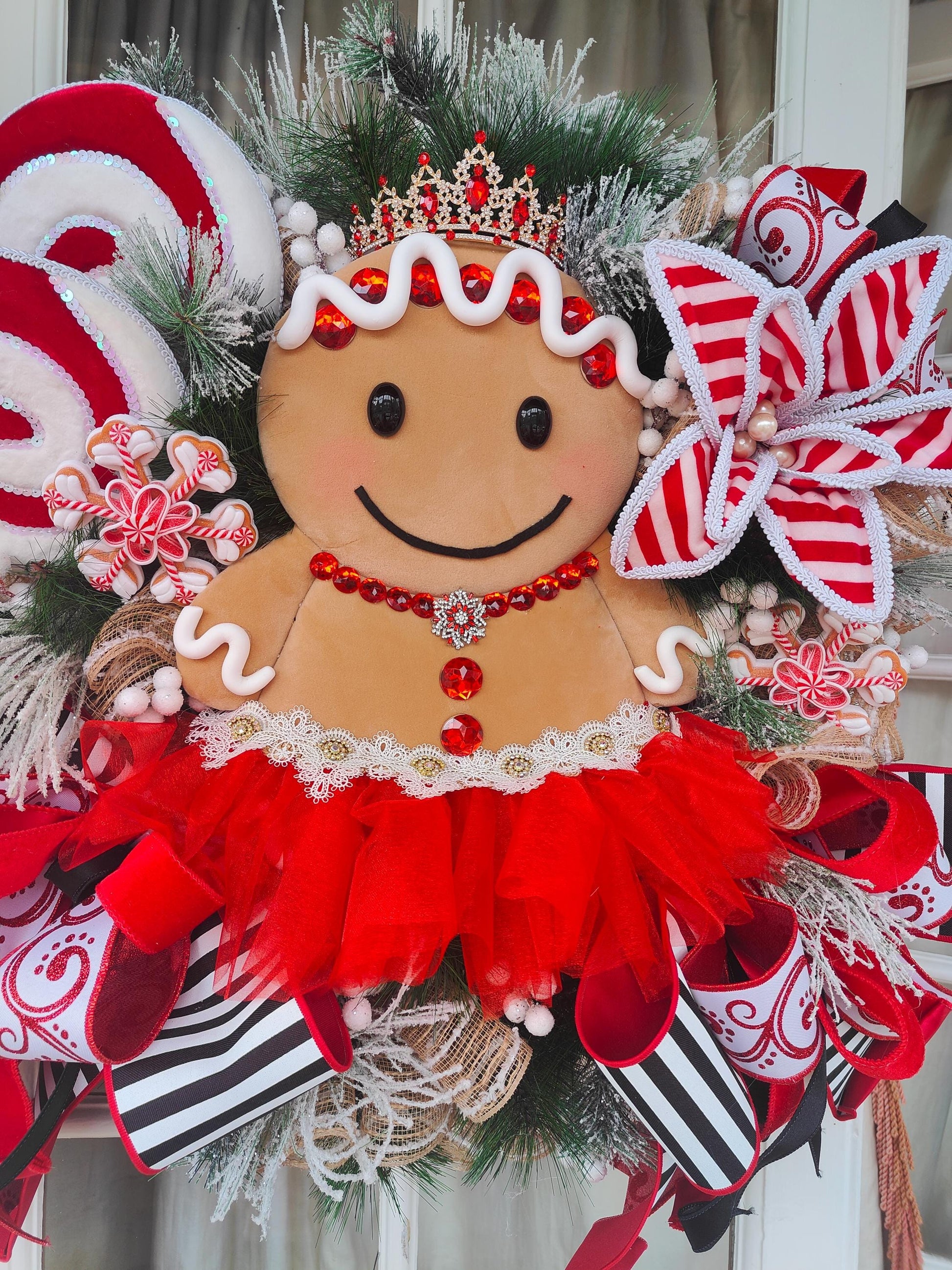 Gingerbread wreath large princess candy cane Raz Imports luxury huge door wreath
