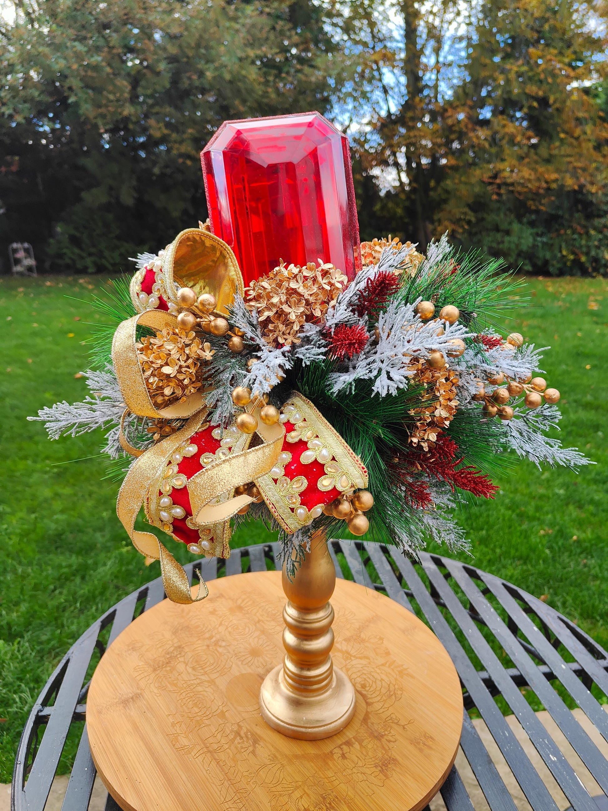 Christmas traditional red and green decoration candlestick arrangement large deluxe