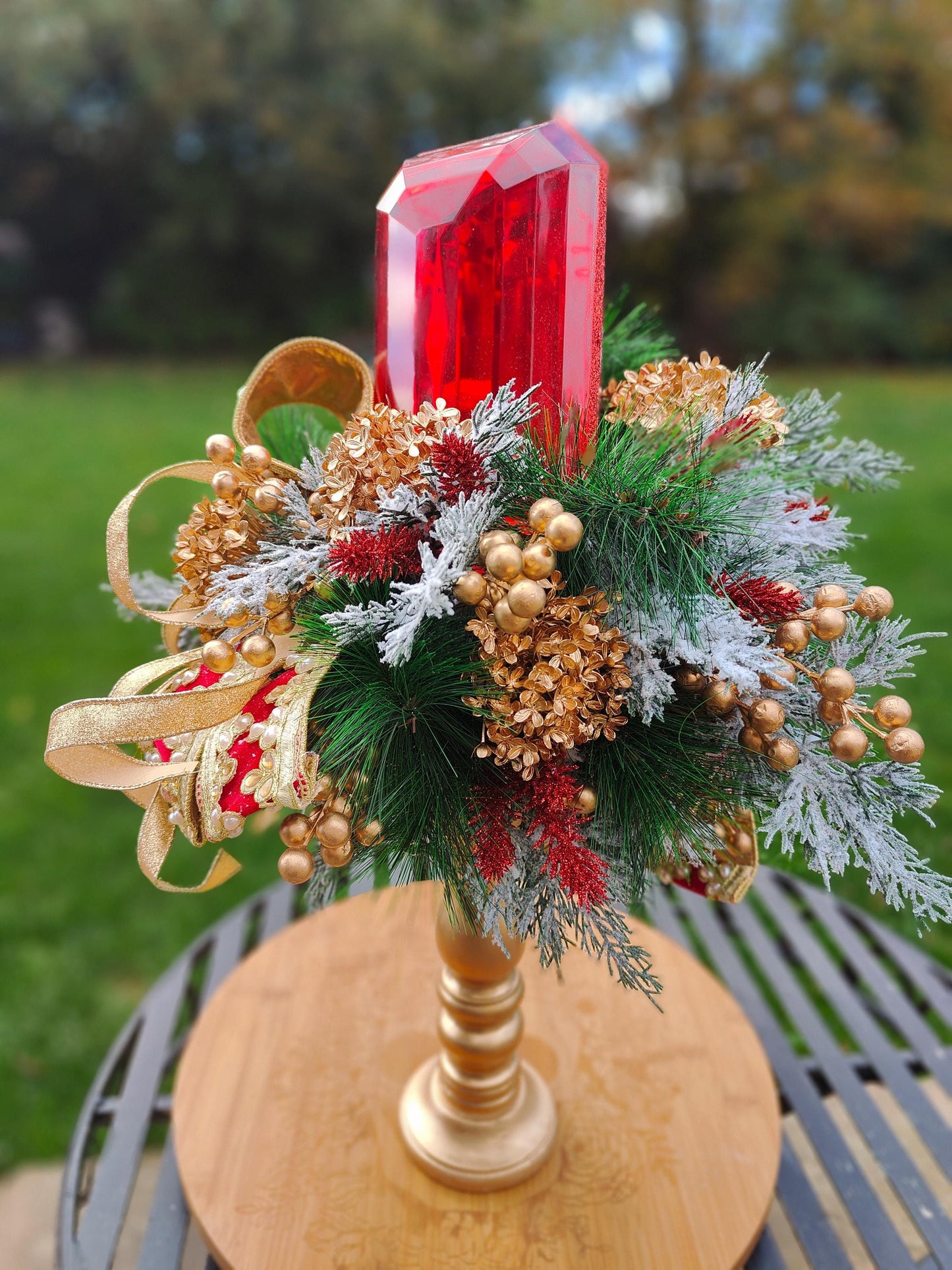 Christmas traditional red and green decoration candlestick arrangement large deluxe
