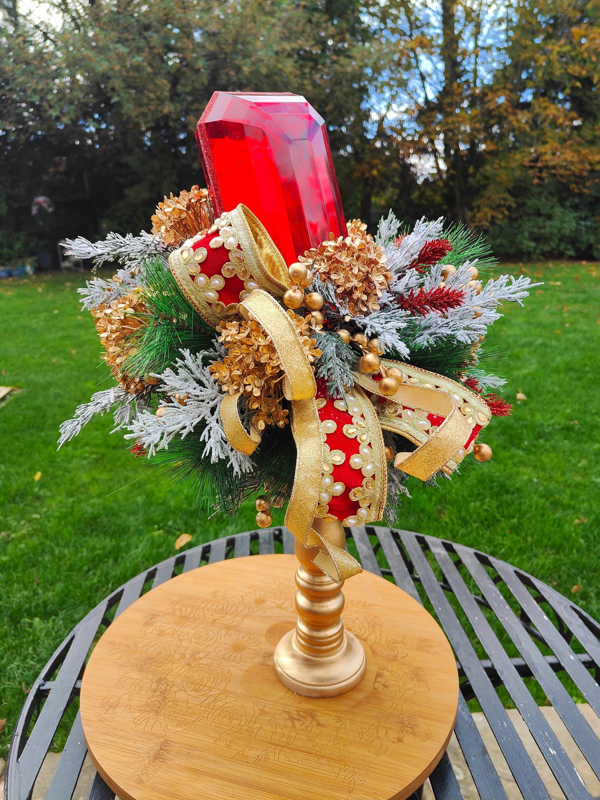 Christmas traditional red and green decoration candlestick arrangement large deluxe