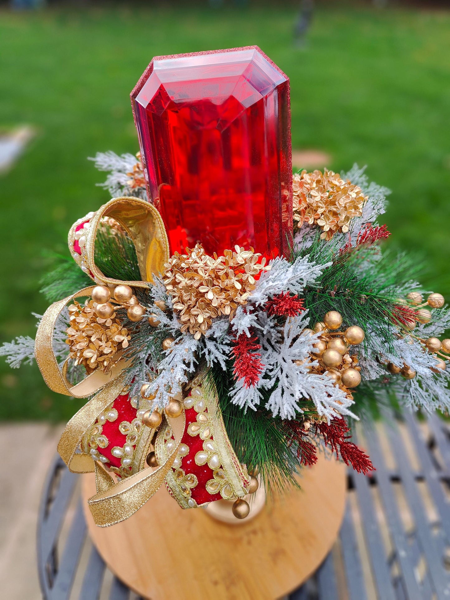 Christmas traditional red and green decoration candlestick arrangement large deluxe
