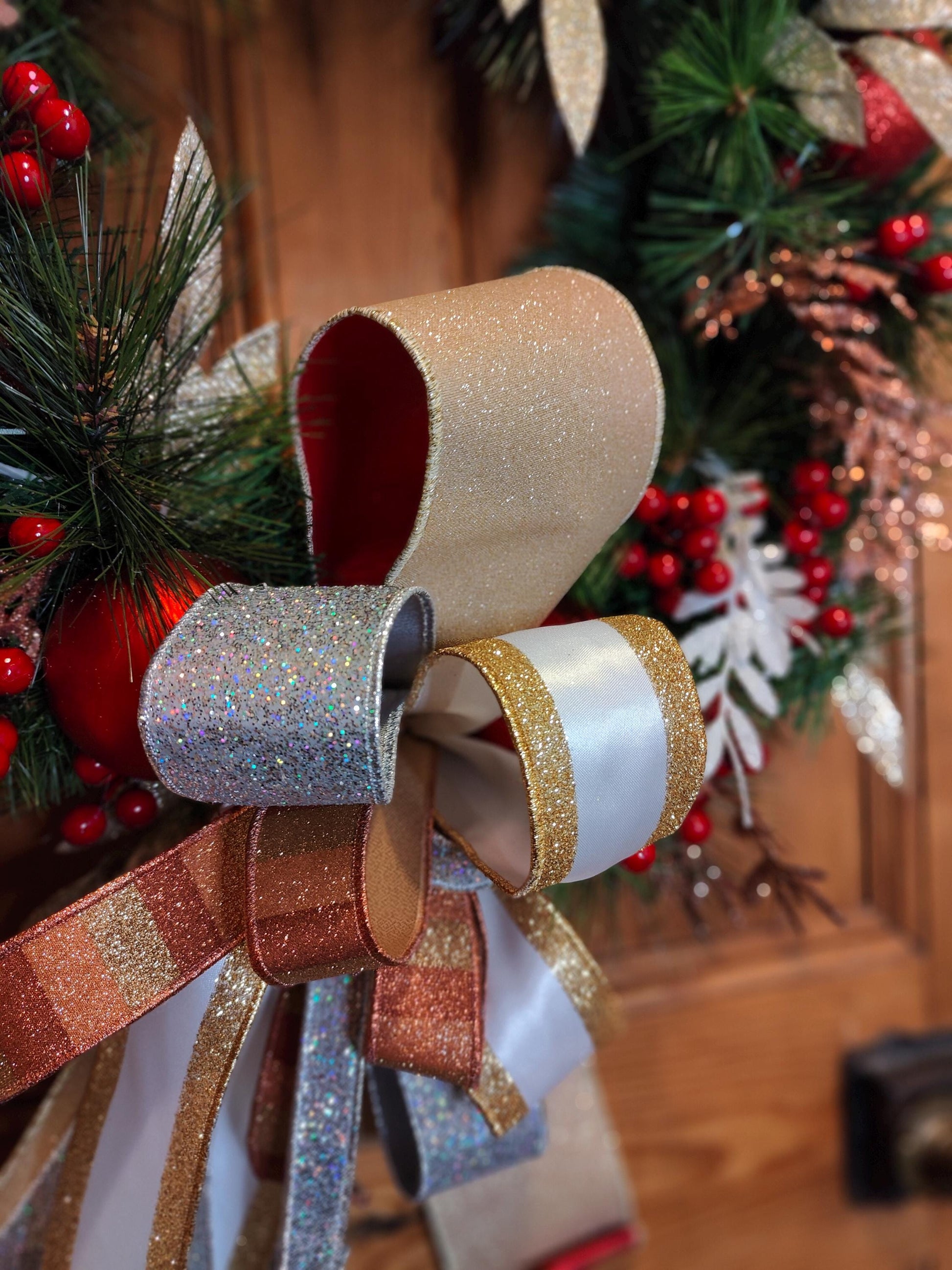 Christmas wreath large copper gold silver white red evergreen faux artificial 64cm