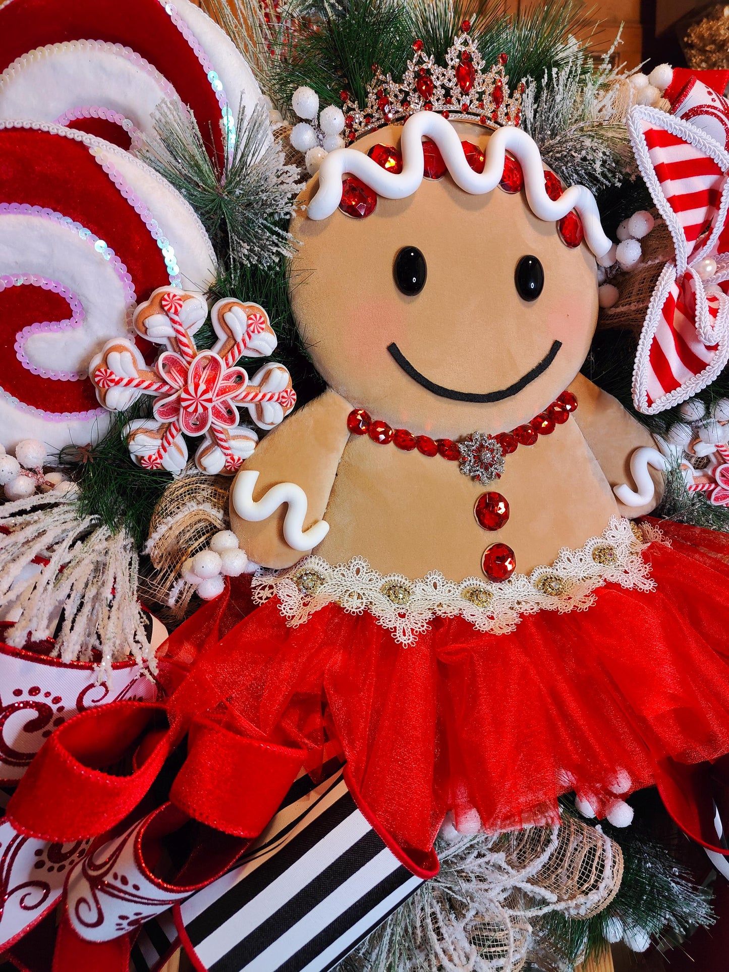 Gingerbread wreath large princess candy cane Raz Imports luxury huge door wreath