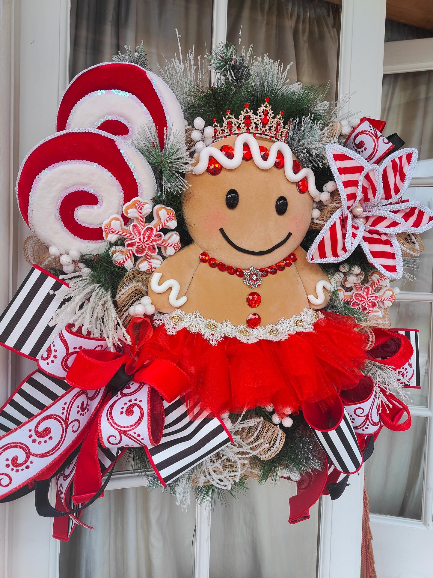Gingerbread wreath large princess candy cane Raz Imports luxury huge door wreath