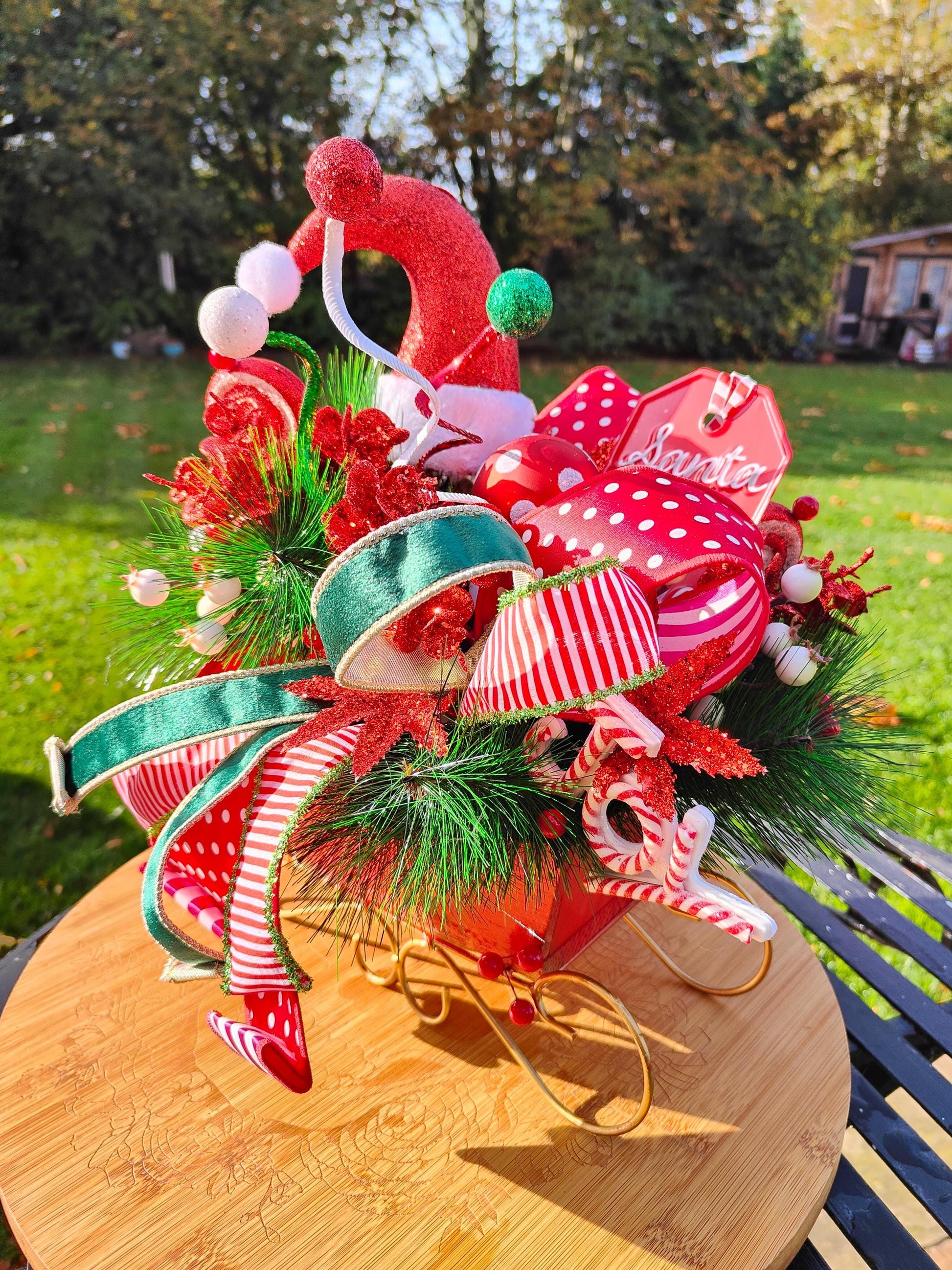 Sleigh Christmas decoration Santa red gold sleigh decor