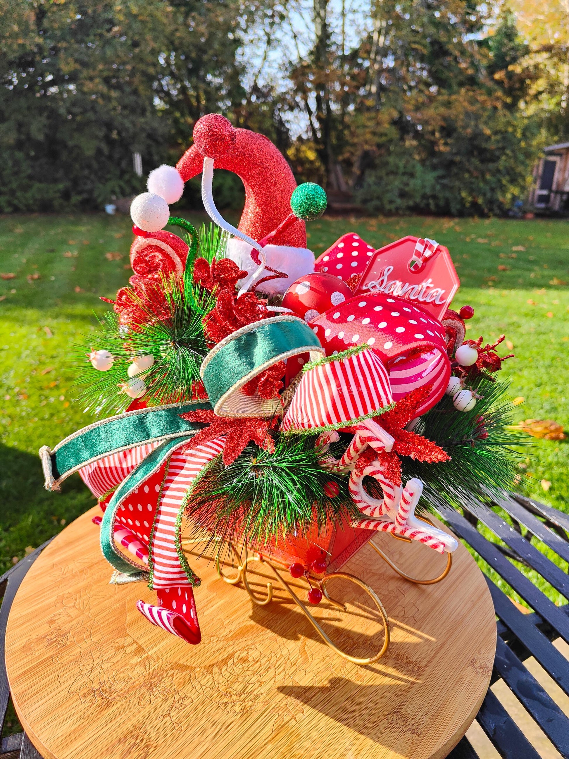 Sleigh Christmas decoration Santa red gold sleigh decor