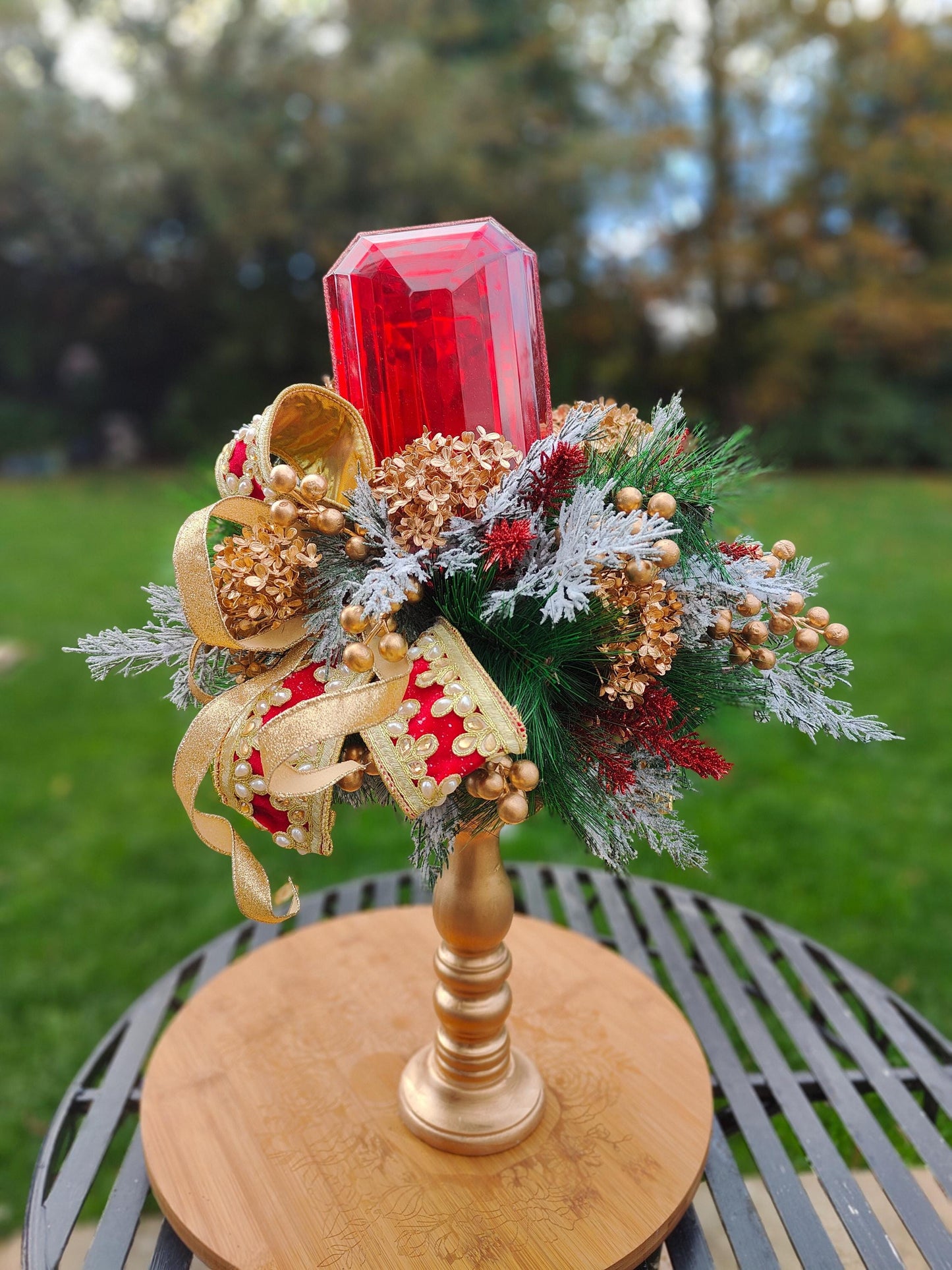 Christmas traditional red and green decoration candlestick arrangement large deluxe