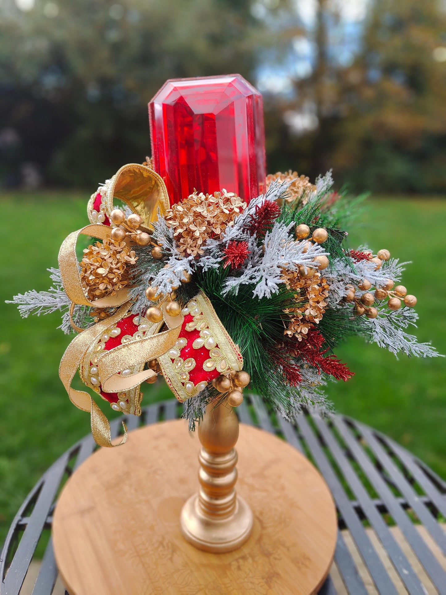 Christmas traditional red and green decoration candlestick arrangement large deluxe