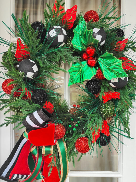 Christmas wreath green red black harlequin large 65cm