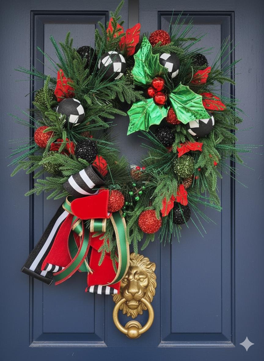 Christmas wreath green red black harlequin large 65cm