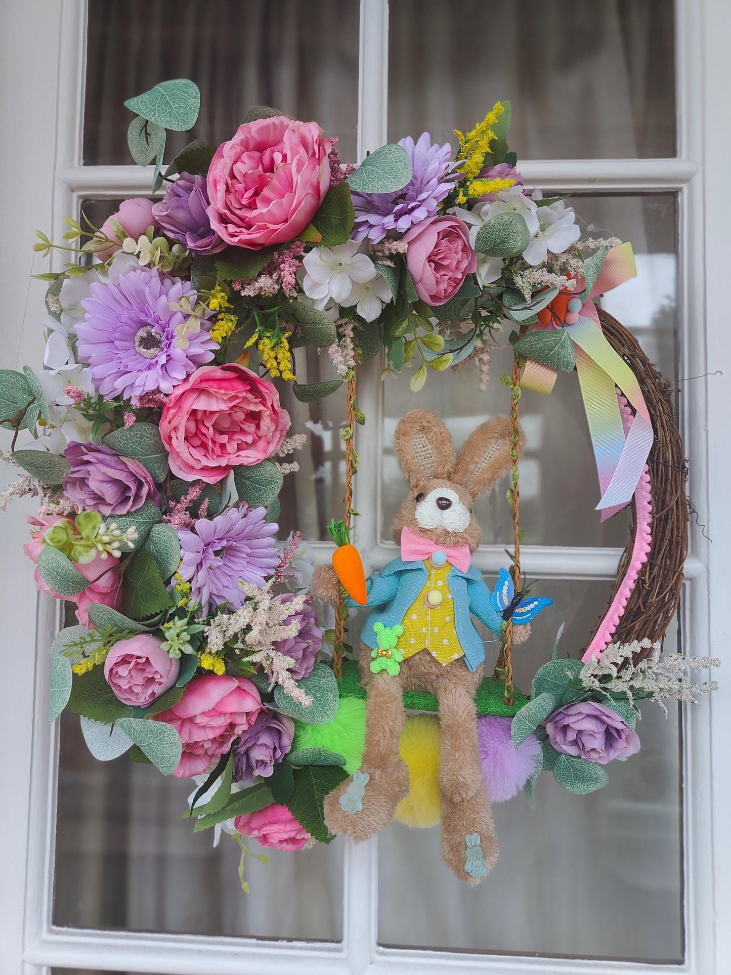Easter wreath bunny swing grapevine florals fun