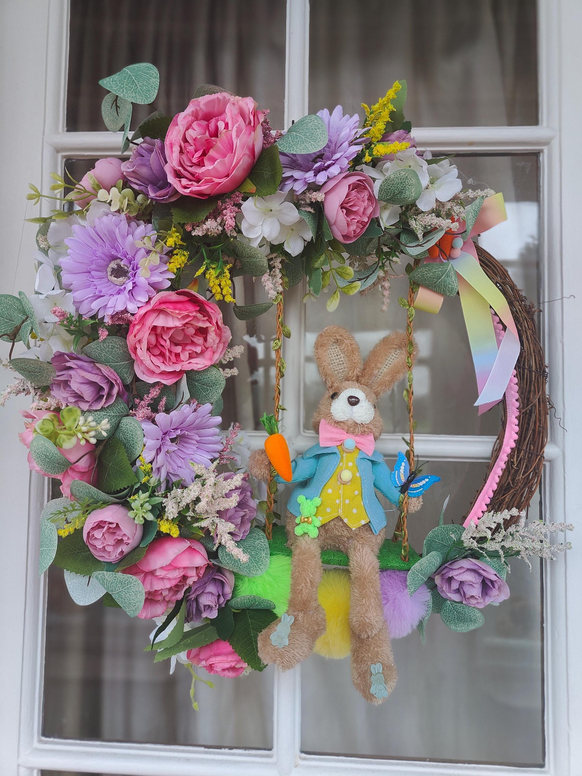 Easter wreath bunny swing grapevine florals fun
