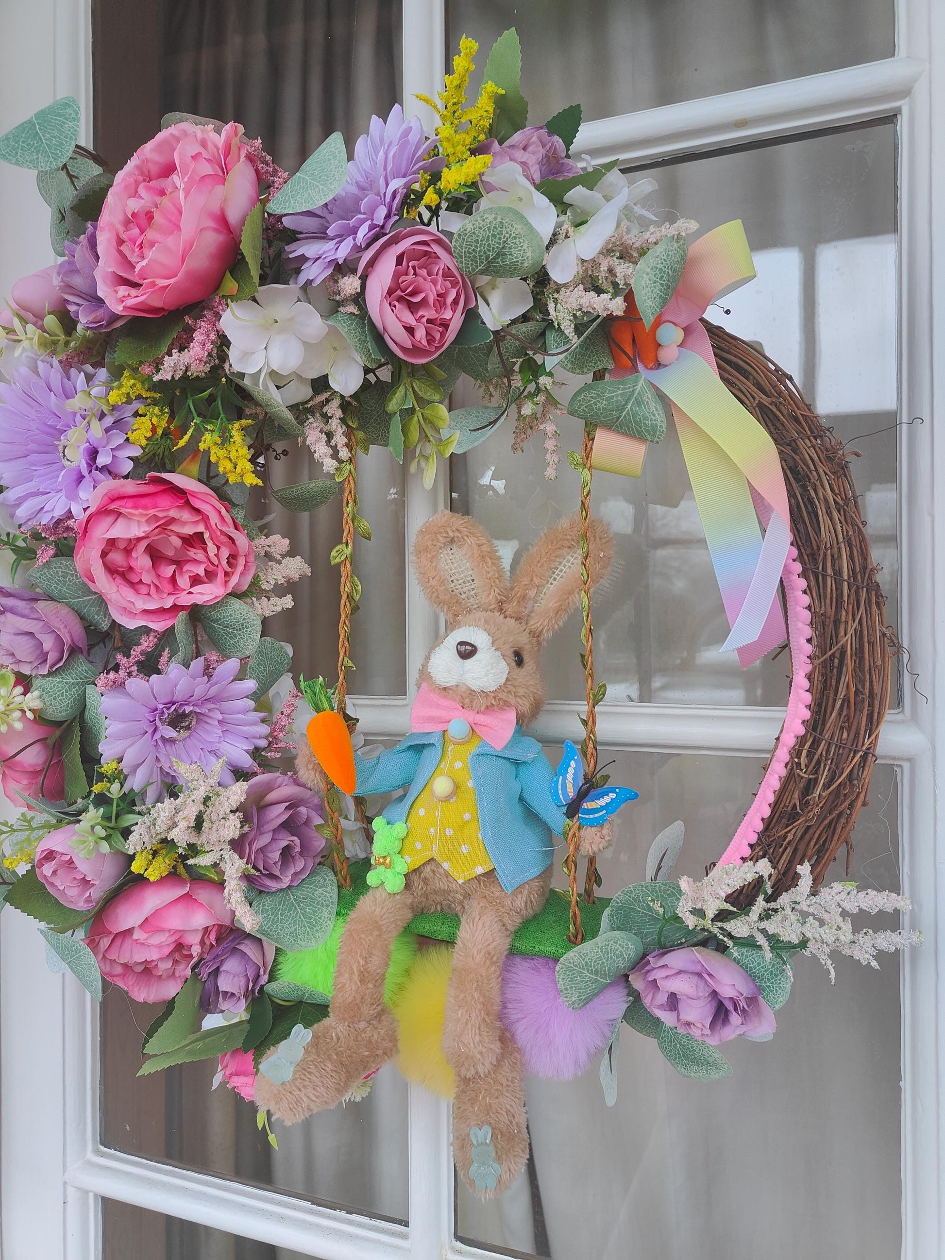 Easter wreath bunny swing grapevine florals fun