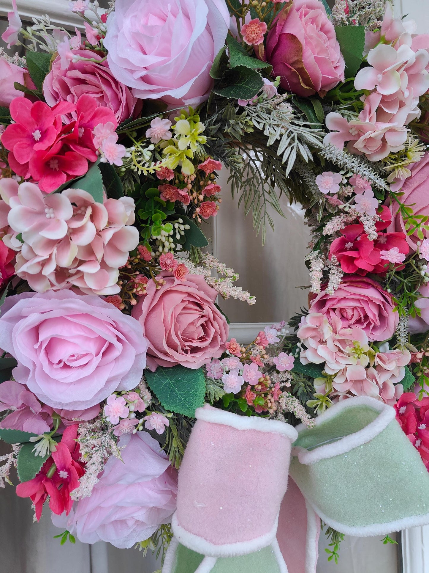 Wreath pink vintage rose pinks deluxe luxury flowers florals Spring Summer door wreath hanger