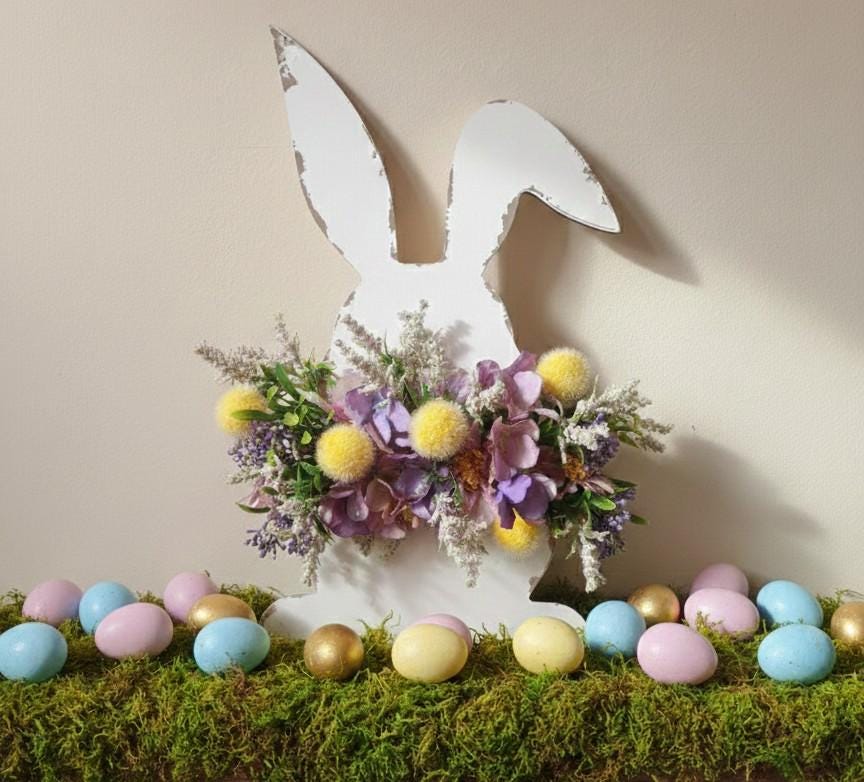 Easter bunny decoration cut out sign bunny ears artificial flowers