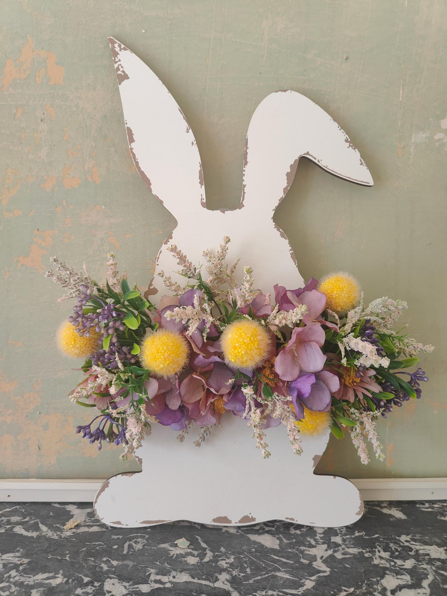 Easter bunny decoration cut out sign bunny ears artificial flowers