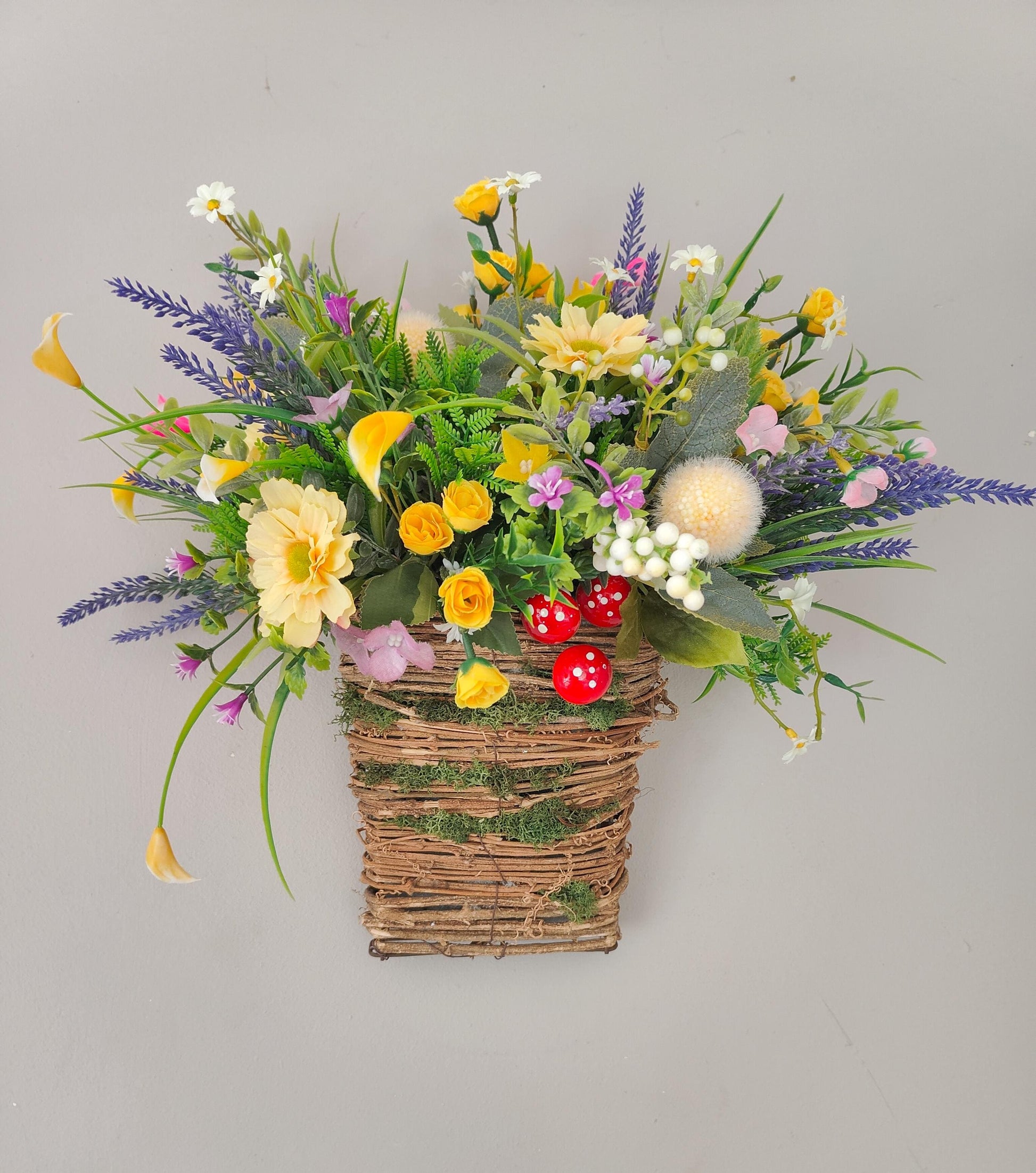 Spring Summer flower basket wall decor hanging kitchen artificial flowers