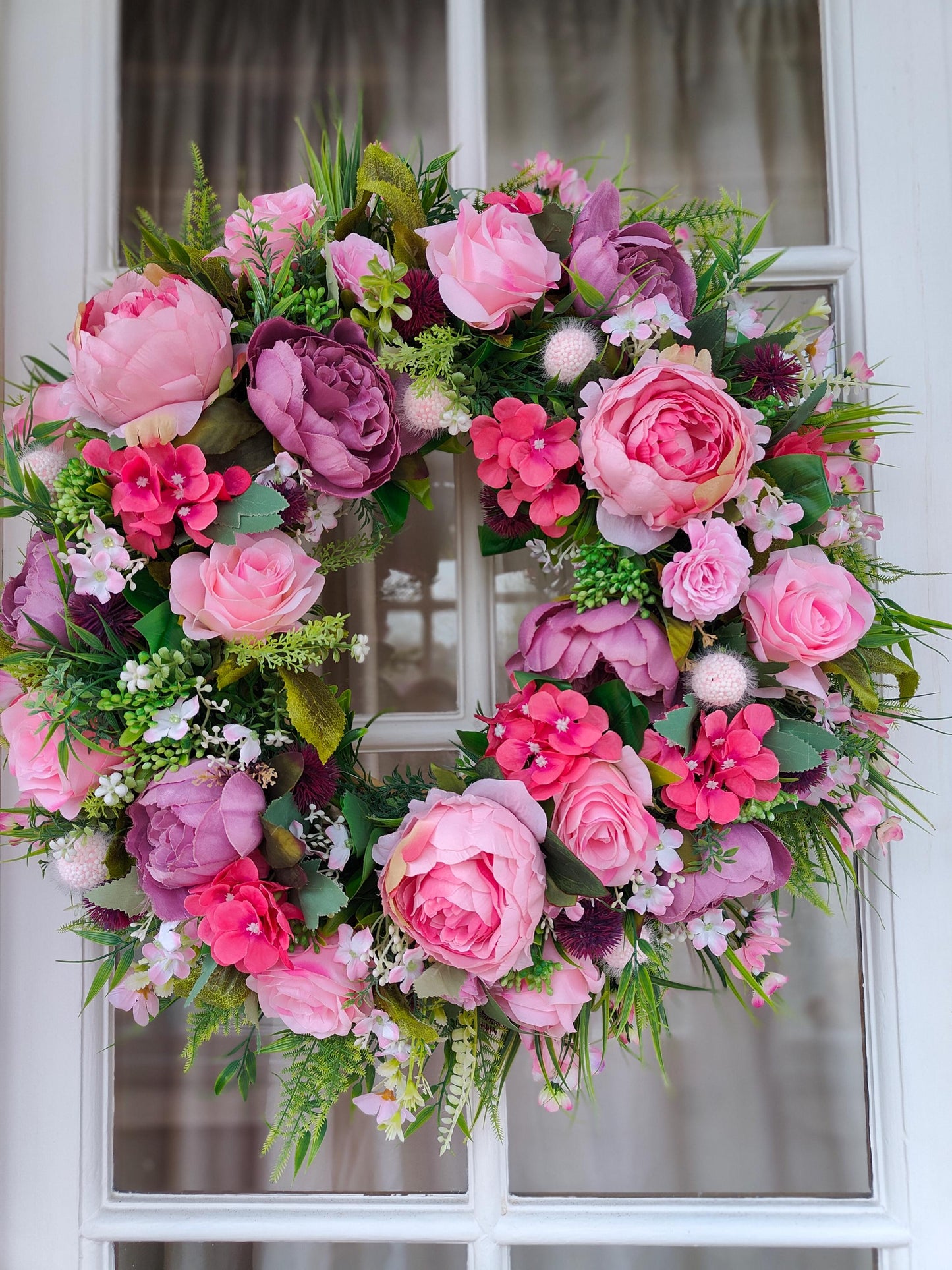 Wreath pinks artificial flowers large over 60cm width spring Summer florals