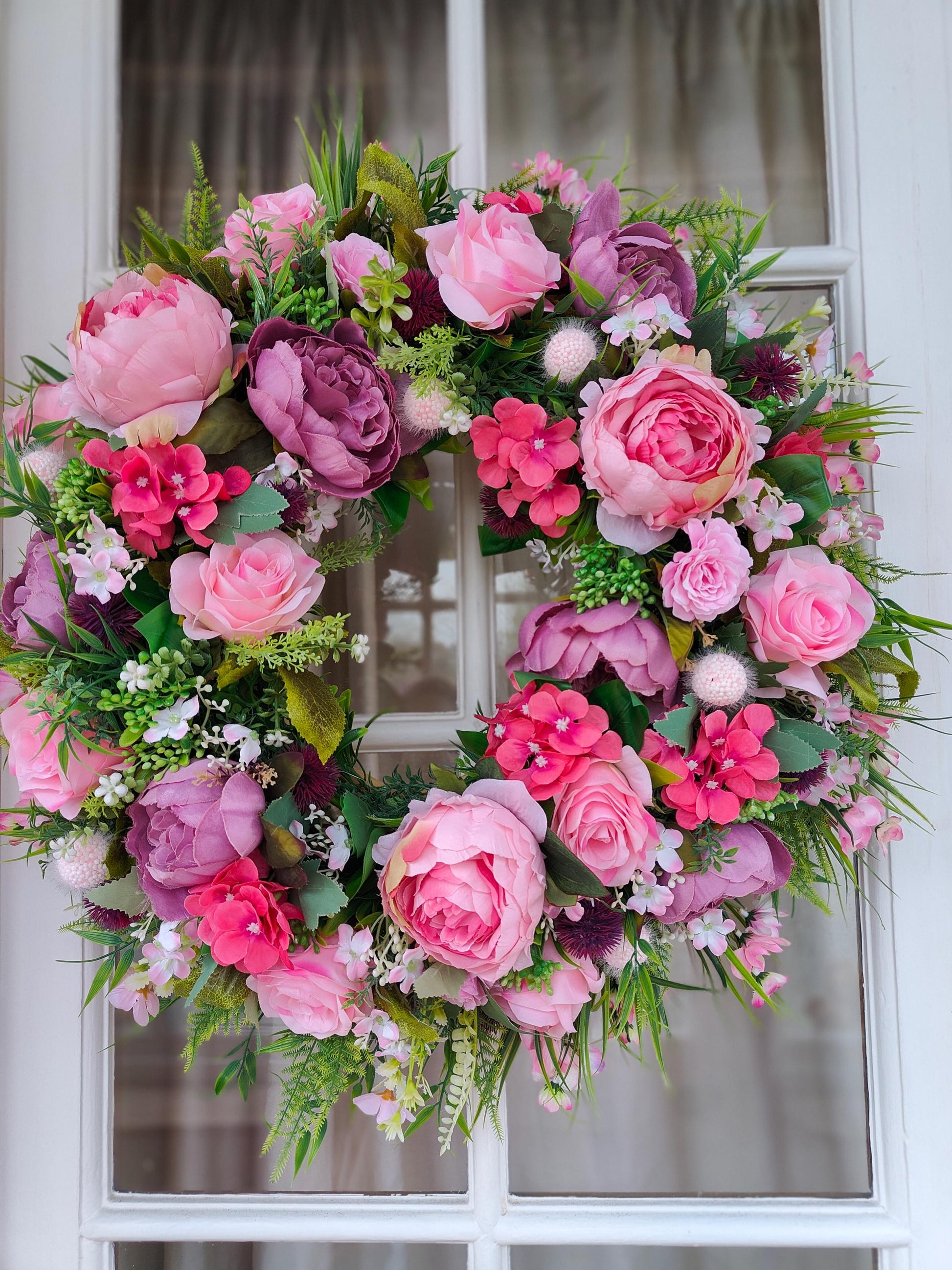 Wreath pinks artificial flowers large over 60cm width spring Summer florals