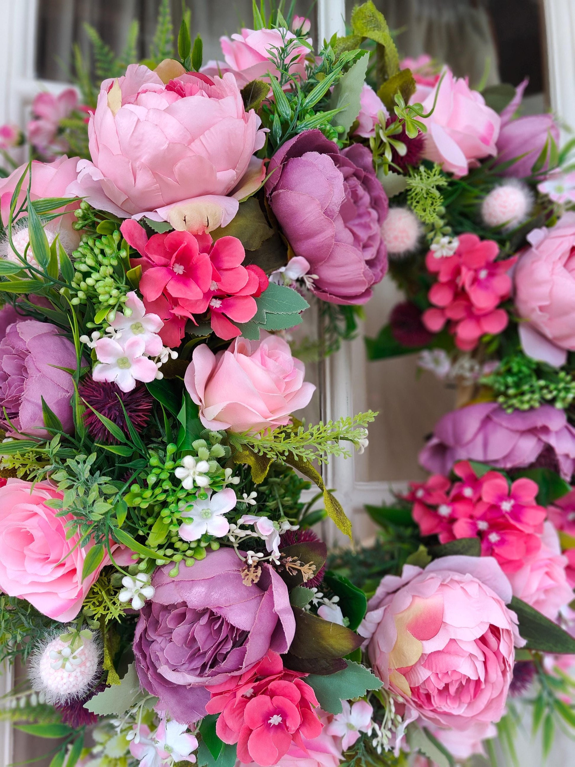 Wreath pinks artificial flowers large over 60cm width spring Summer florals