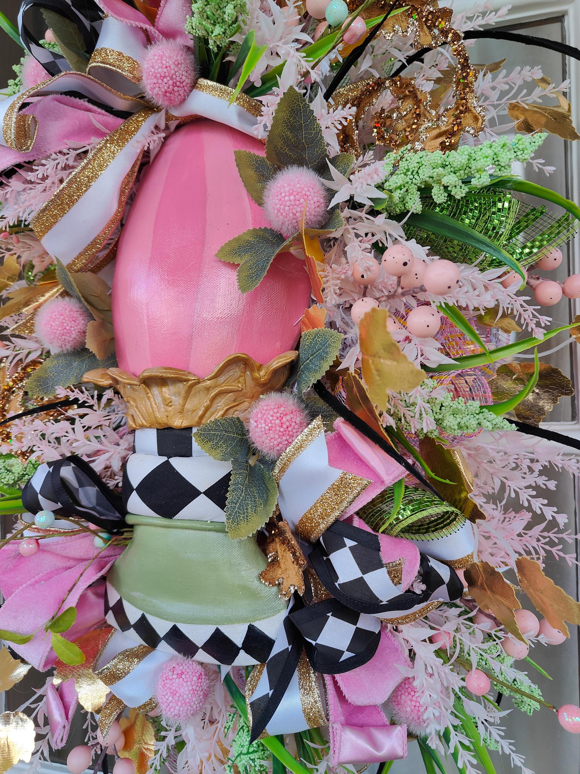 Easter wreath Easter egg pink green swag home decor