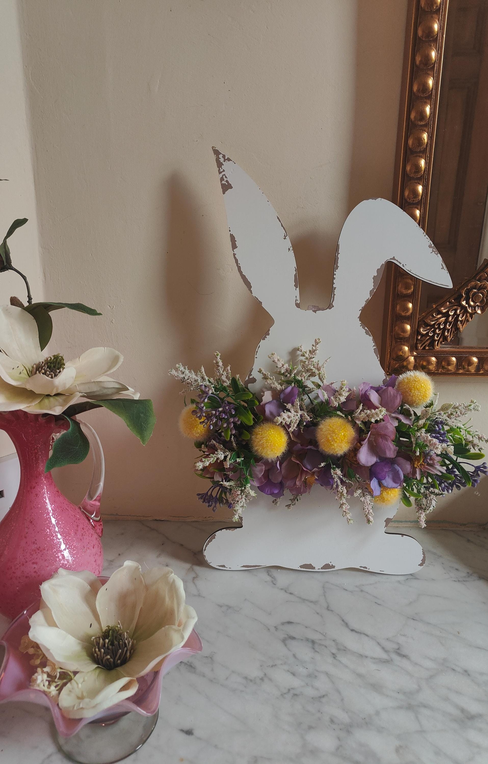 Easter bunny decoration cut out sign bunny ears artificial flowers