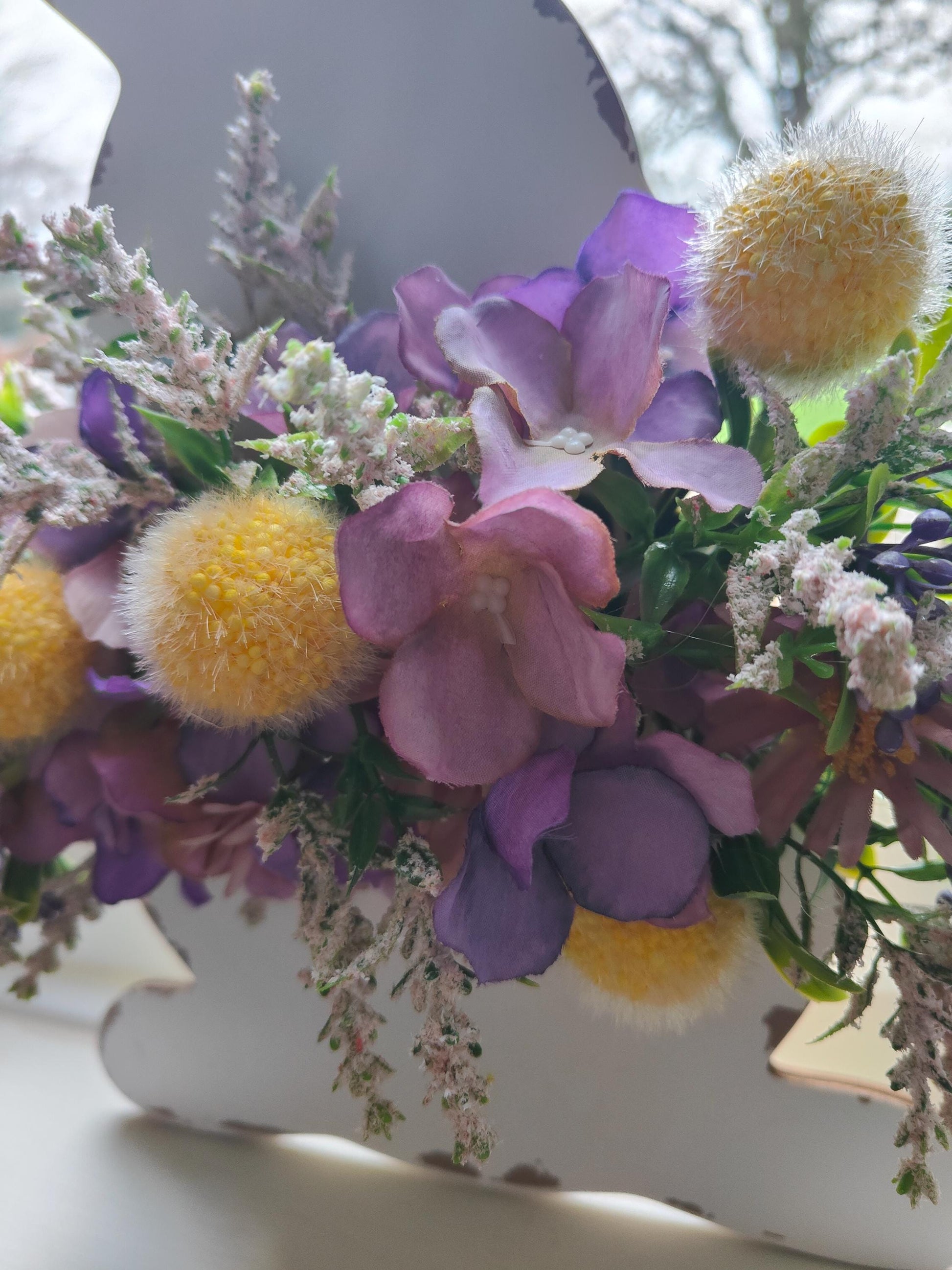 Easter bunny decoration cut out sign bunny ears artificial flowers