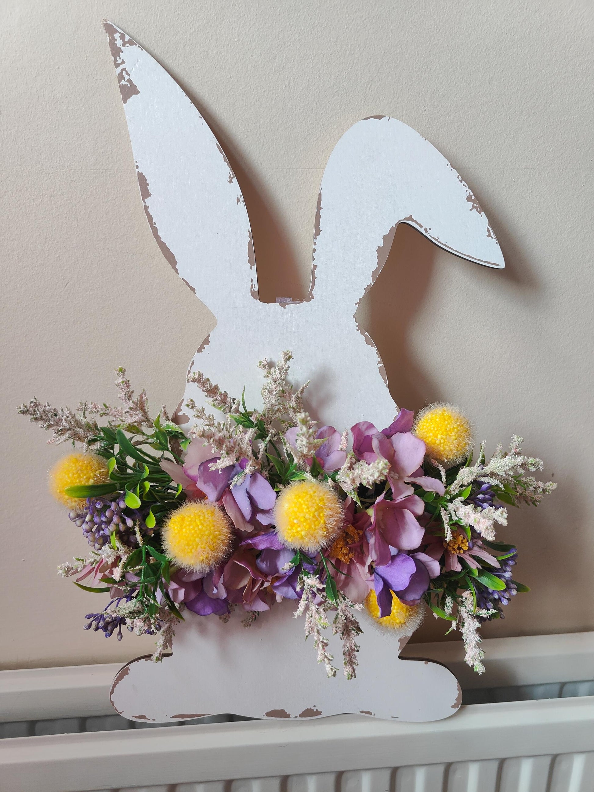 Easter bunny decoration cut out sign bunny ears artificial flowers