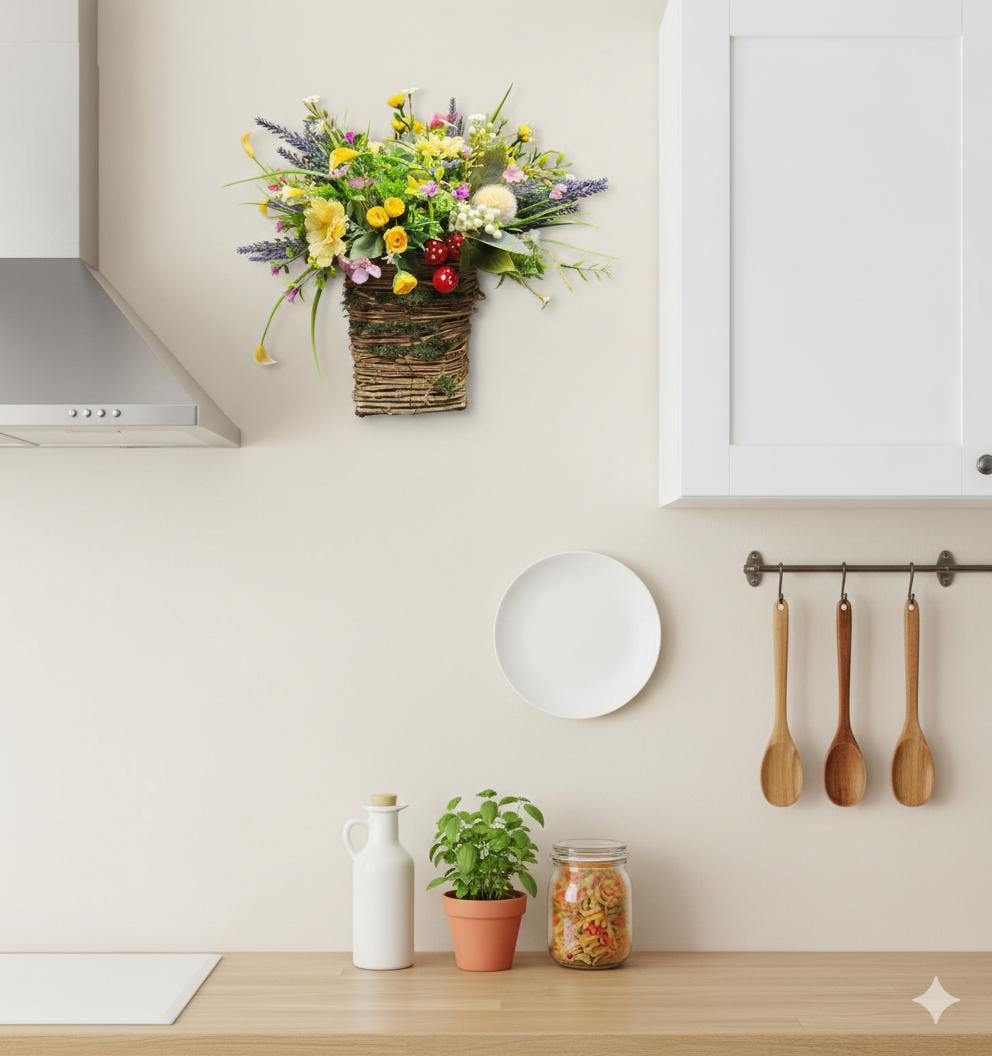 Spring Summer flower basket wall decor hanging kitchen artificial flowers