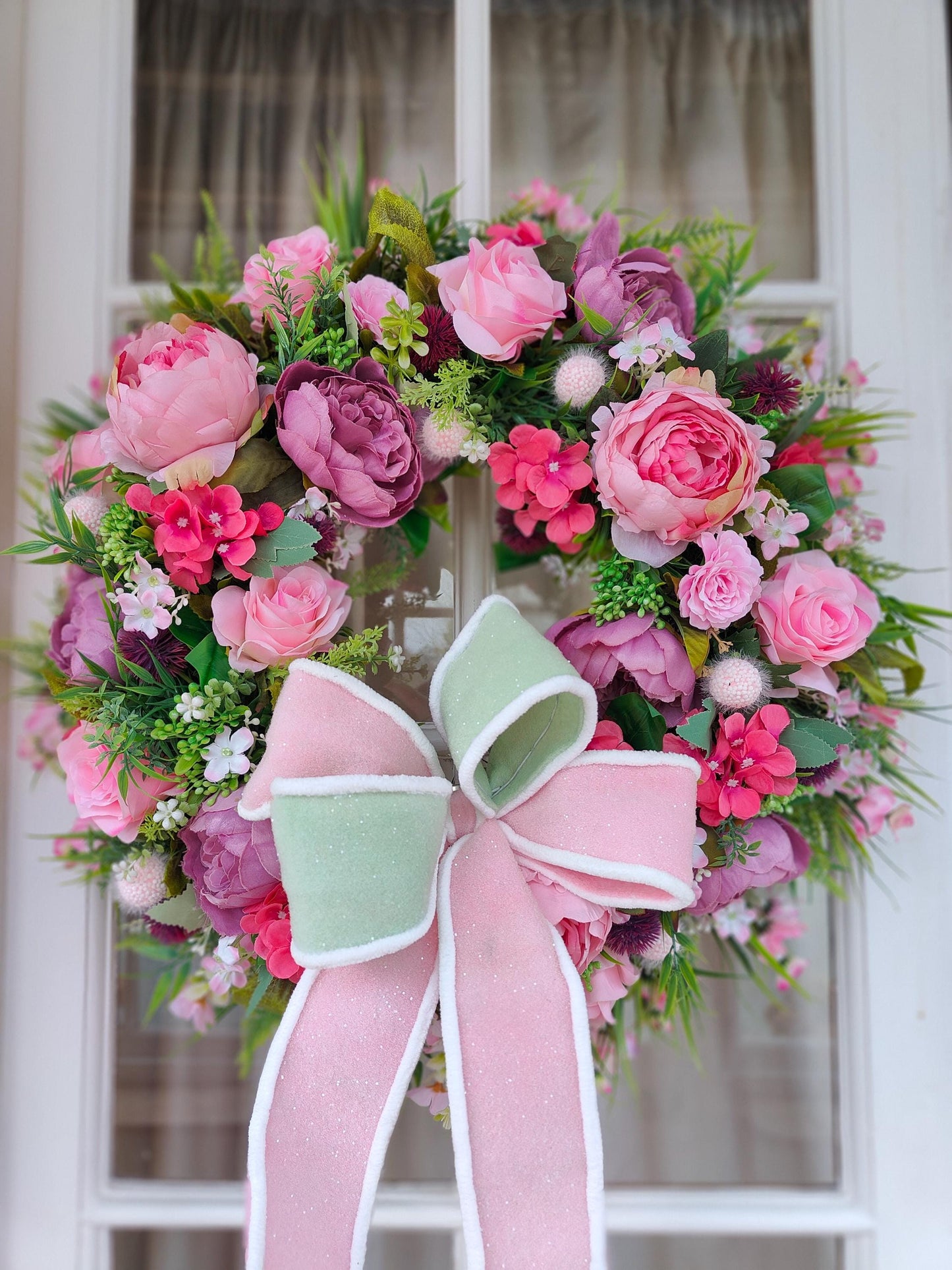 Wreath pinks artificial flowers large over 60cm width spring Summer florals