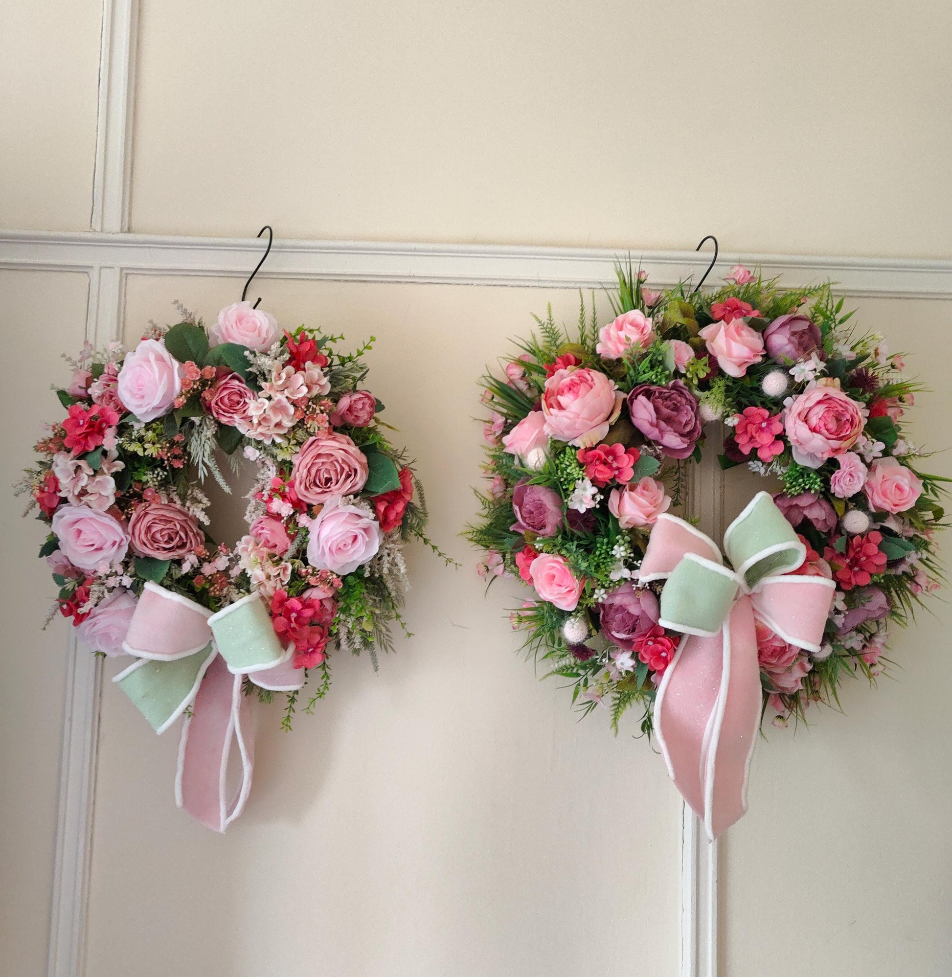 Wreath pinks artificial flowers large over 60cm width spring Summer florals