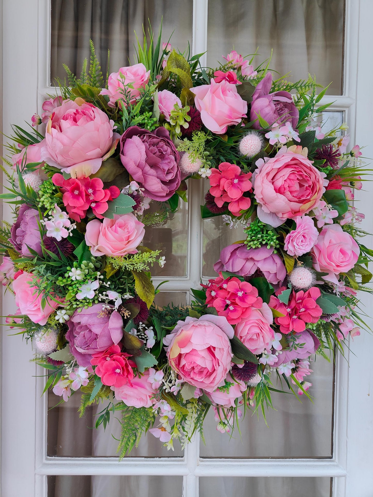 Wreath pinks artificial flowers large over 60cm width spring Summer florals