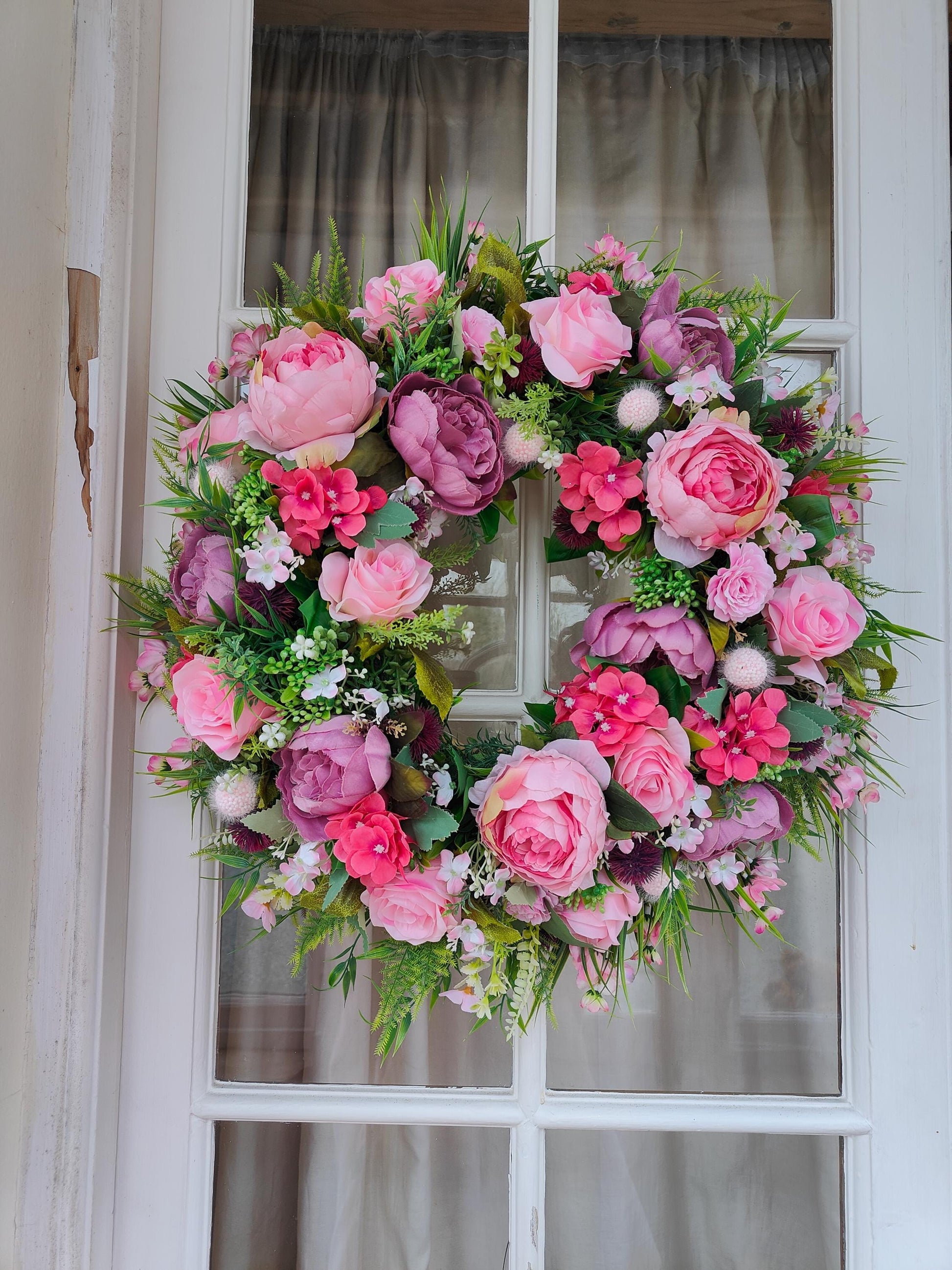 Wreath pinks artificial flowers large over 60cm width spring Summer florals