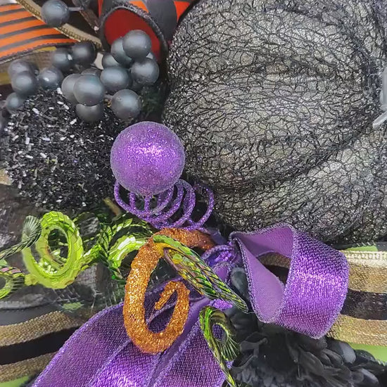 Halloween Wreath black large deluxe Baroque Glam Pumpkins, Black & Gold Door Decor