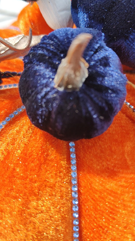 Pumpkin orange velvet bling embellished decorated pumpkin decor