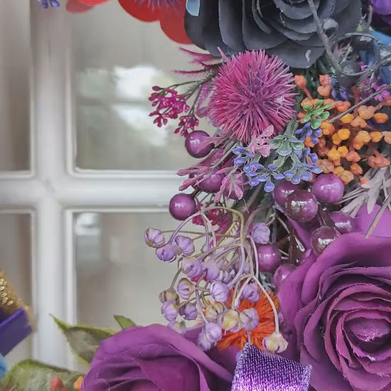 Wreath purple navy blue circular wicker large door wreath hanger