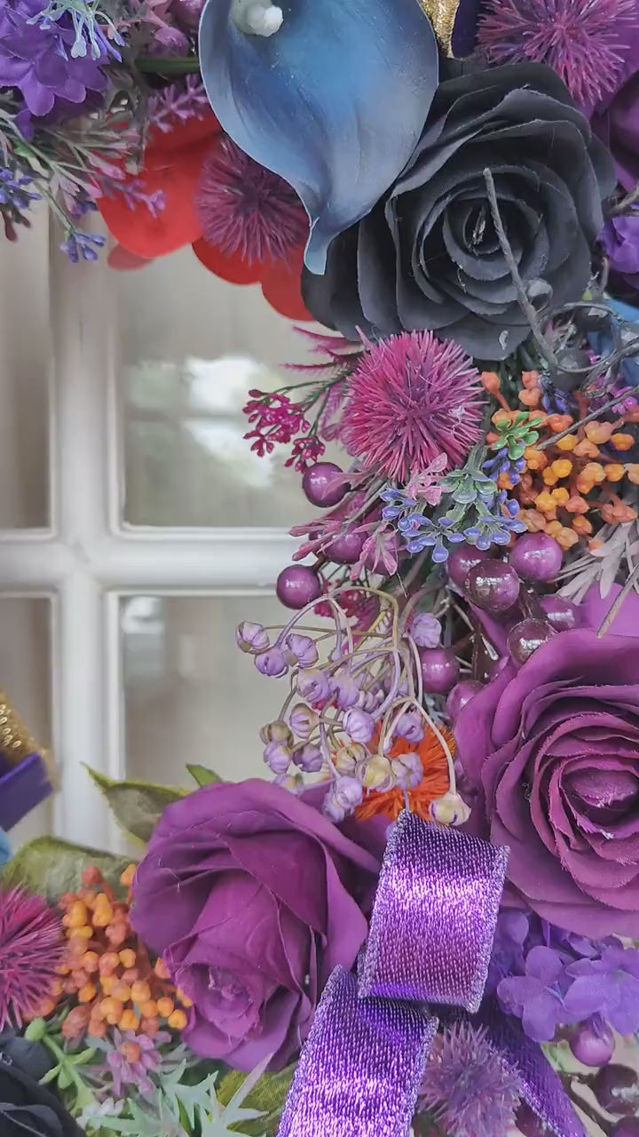 Wreath purple navy blue circular wicker large door wreath hanger