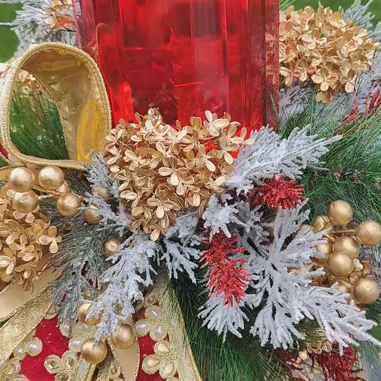 Christmas traditional red and green decoration candlestick arrangement large deluxe