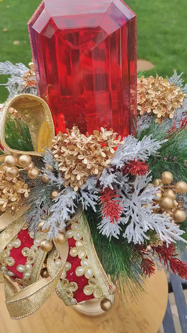 Christmas traditional red and green decoration candlestick arrangement large deluxe