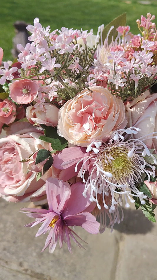 Bridal bouquet, wedding bouquet, vintage pinks, hand-tied bouquets of artificial flowers
