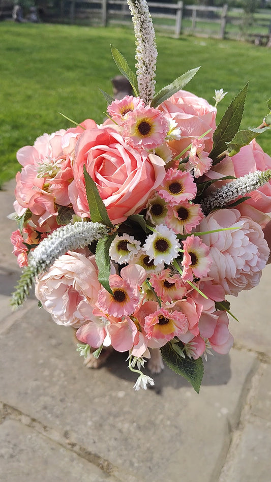 Wedding bridal bouquet, hand tied flowers, artificial flowers bunches, vintage pink peach, flowers for a vase