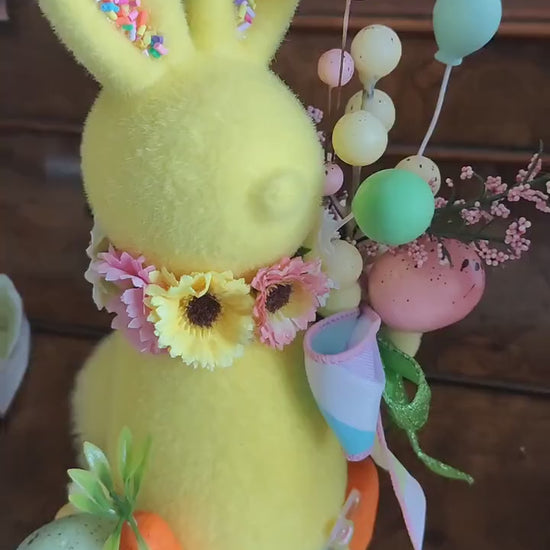 Easter bunny flocked Easter decoration green pink lavender cream