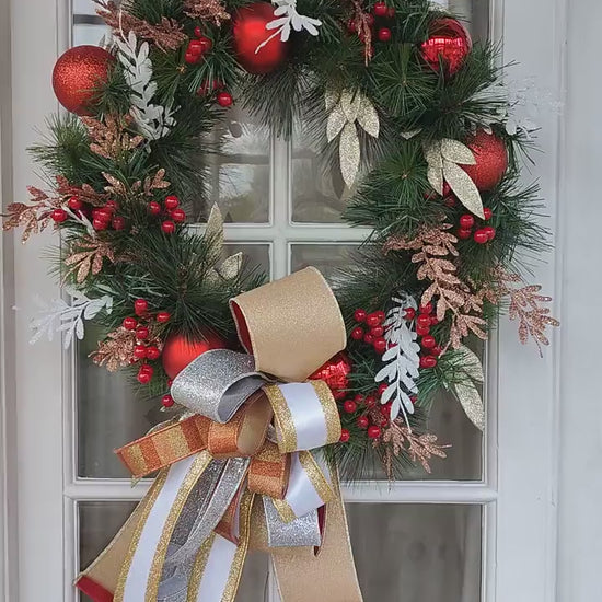 Christmas wreath large copper gold silver white red evergreen faux artificial 64cm